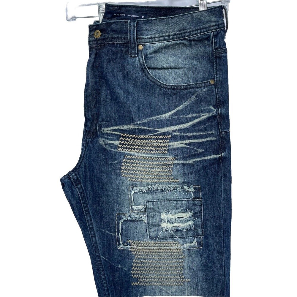 Parish Nation Men’s Patched Embroidered Distressed Jeans Size 40x35